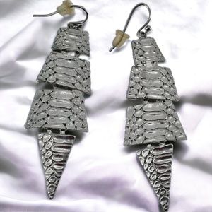 Textured 4 Piece Swing 2.5" Dangle Drop Silver Tone Hook Earrings
